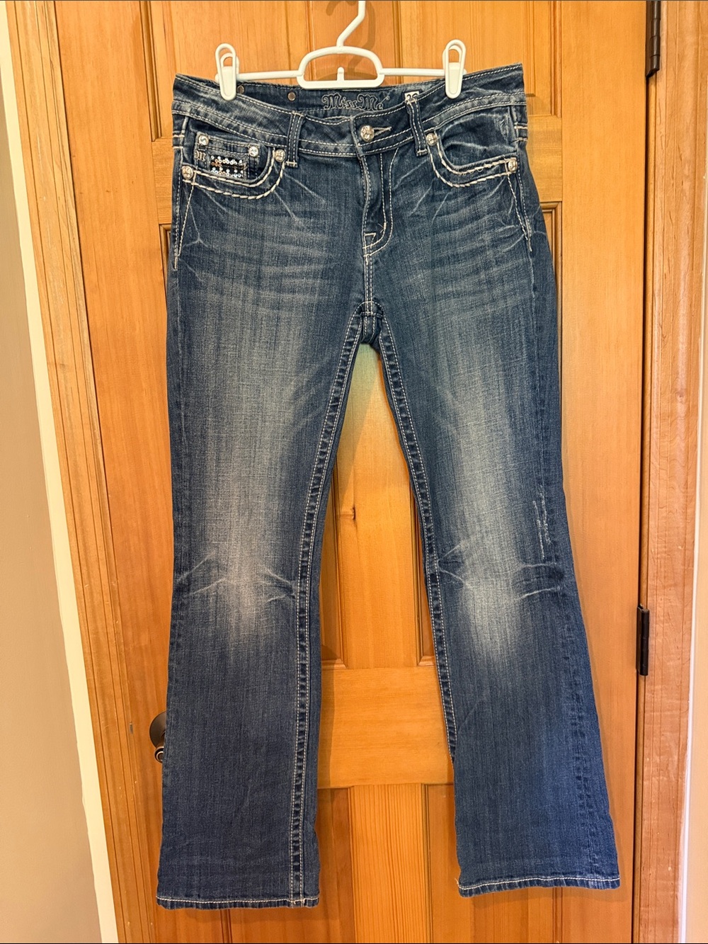 Miss Me Blue Bootcut Jeans with Embellished Pockets